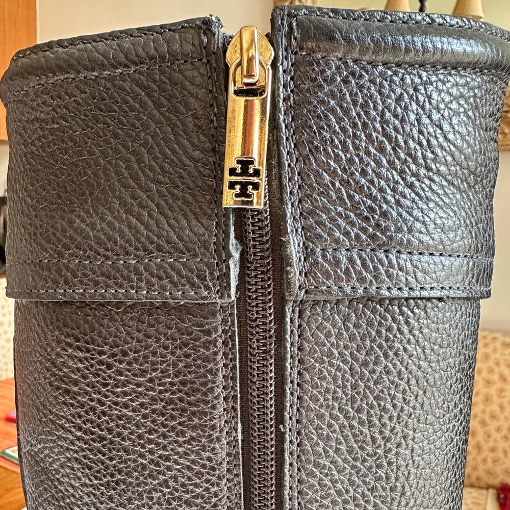 Tory Burch riding boots; gold logo hardware; 8.5M; gently used; excellent cond’n - Picture 2 of 9